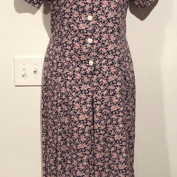 VTG 90s Calico Floral Gauchos Wide Leg Culottes Lace Collar Cottagecore Jumpsuit - Picture 5 of 8